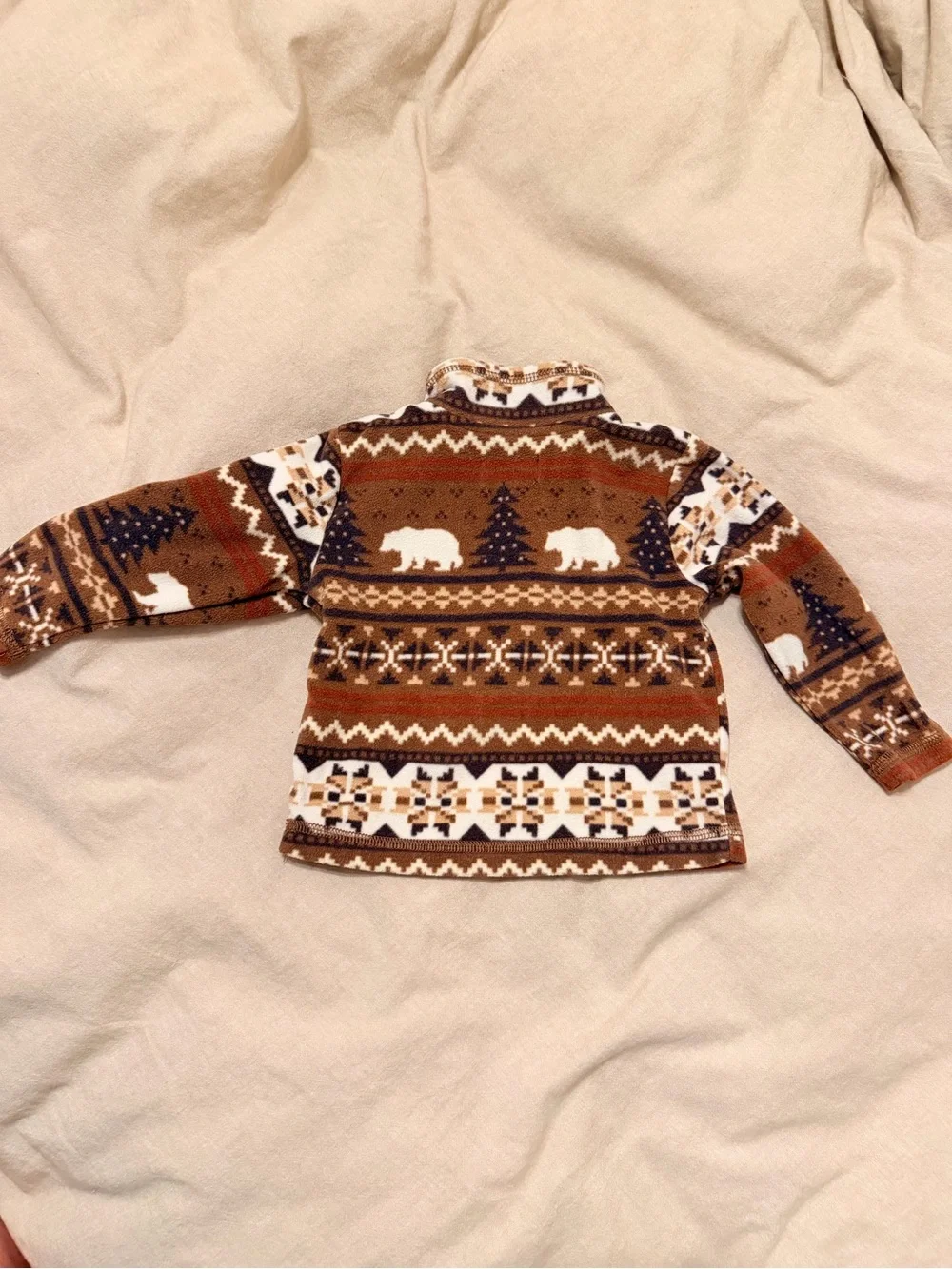 Kids Brown Polar Bear Fair Isle Quarter‑Zip Pullover